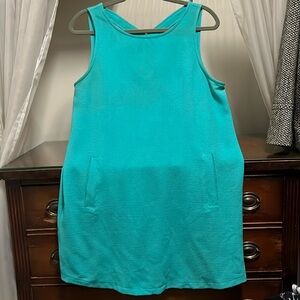 Women's Medium Teal Cross Back Sleeveless Dress With Pockets